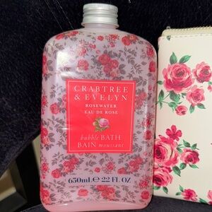 Crabtree & Evelyn Floral Bath Set, Bubble Bath and Pouch, NEW